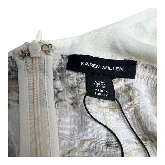 Karen Millen Mirrored Tulipa Print Satin Maxi Dress Sz 12 Cut Out Back - Picture 7 of 11